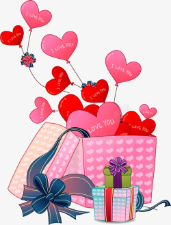 礼盒装的粉色爱心气球卡通七夕情人节素材