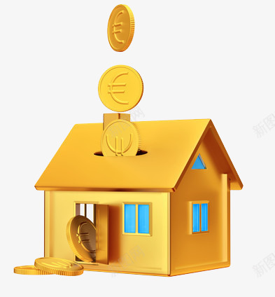 房子里的金币png免抠素材_新图网 https://ixintu.com 国外 金色 钱的符号