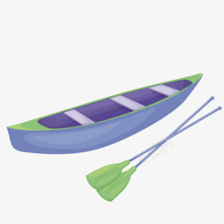蓝色小船和船桨手绘图素材
