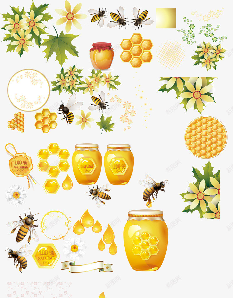 蜜蜂蜂蜜系列装饰png免抠素材_新图网 https://ixintu.com 花 蜂窝 蜂蜜 蜜罐 蜜蜂 蜜蜂窝 黄色