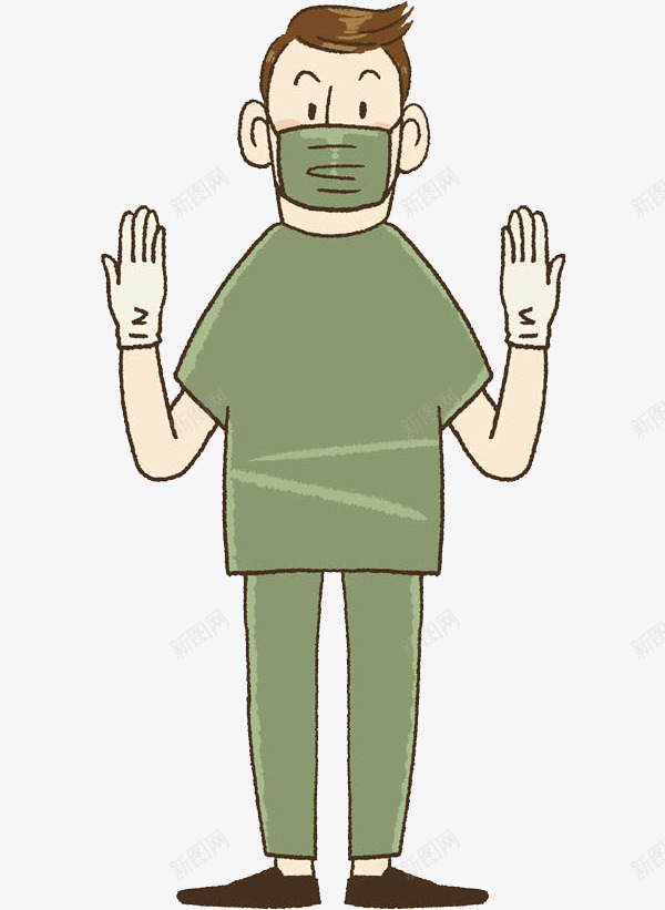 戴口罩的男人png免抠素材_新图网 https://ixintu.com 医生 卡通 帅气的 戴口罩 手术 插图 绿色的