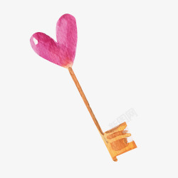 粉色水墨钥匙素材