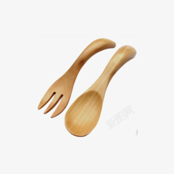 木制叉子日式木制冰激凌勺子叉子套装高清图片