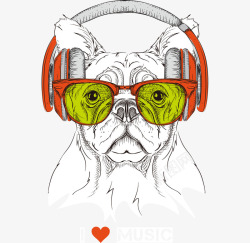 戴耳麦动物卡通手绘戴耳机墨镜小狗高清图片