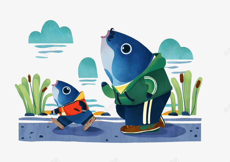 行走的鱼人png免抠素材_新图网 https://ixintu.com 创意 卡通手绘 抽象 花草 行走 设计 鱼人