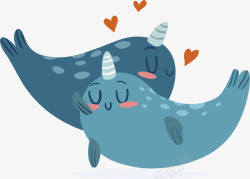 可爱蓝色鲸鱼情侣矢量图素材