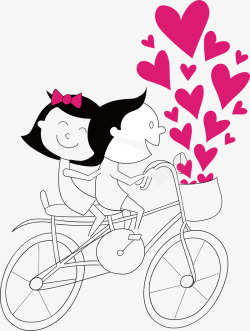 卡通骑自行车的情侣素材