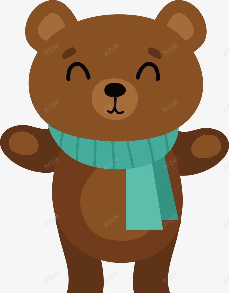 棕色小熊png免抠素材_新图网 https://ixintu.com 可爱 小熊 手绘 挥手 耳朵 蓝色围巾 闭眼睛