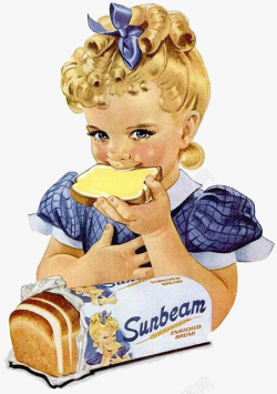 金色卷发持面包的小女孩高清图片
