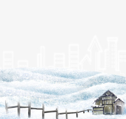下雪的房子雪山那边的城市高清图片