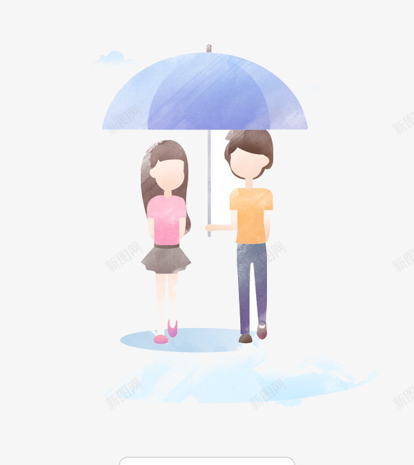 雨中漫步png免抠素材_新图网 https://ixintu.com 卡通 情侣 打伞