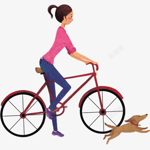 女生骑自行车png免抠素材_新图网 https://ixintu.com 女生 小狗 自行车