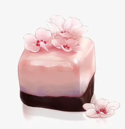蛋糕上的花朵手绘樱花布丁高清图片