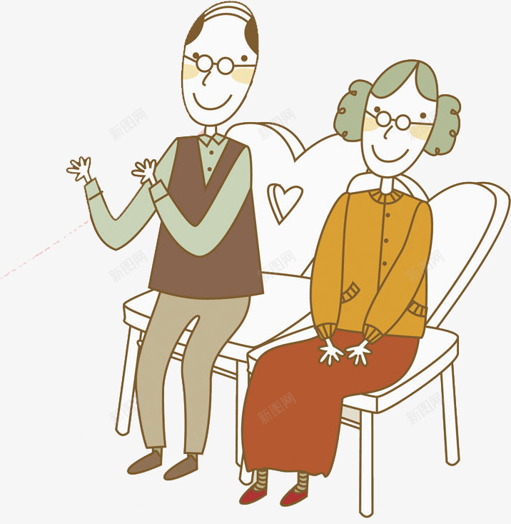 聊天的老人png免抠素材_新图网 https://ixintu.com 卡通 坐着的老人 对话 手绘 散心 椅子 爱心 老人 聊天