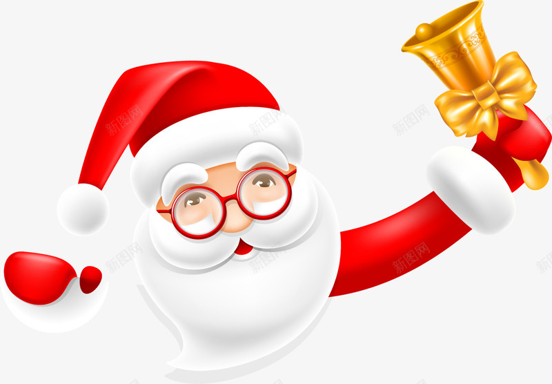 圣诞节摇铃铛的圣诞老人png免抠素材_新图网 https://ixintu.com 圣诞老人 圣诞节 手摇铃铛 摇铃铛 红色圣诞帽 红色眼镜 金色铃铛