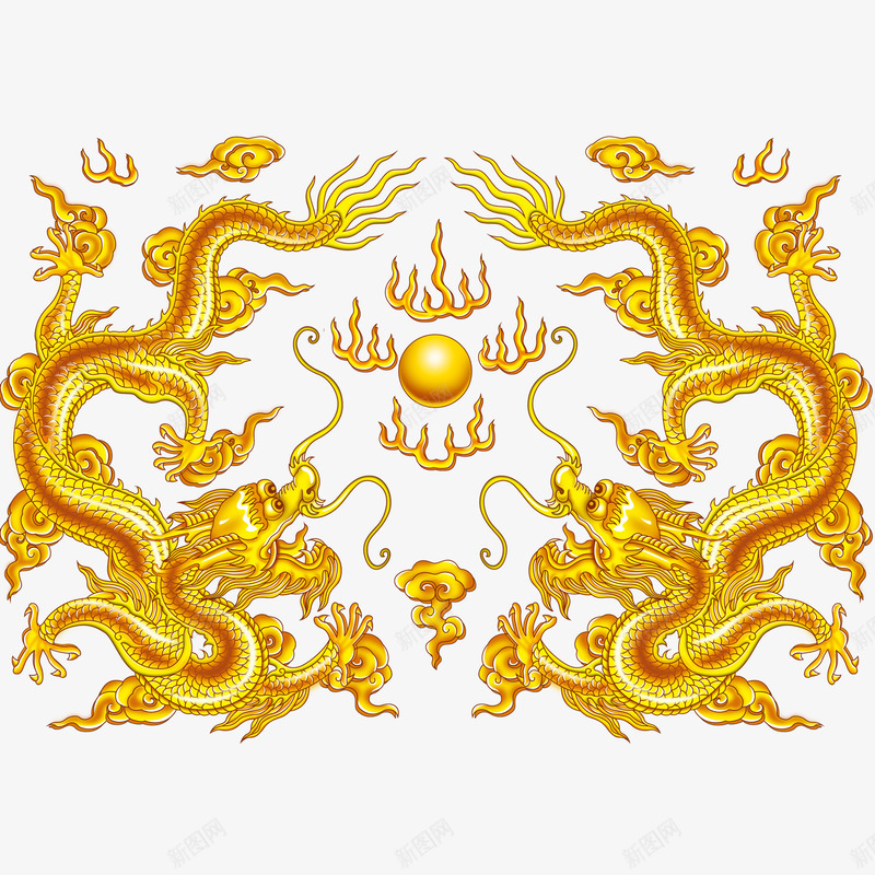 双龙戏珠png免抠素材_新图网 https://ixintu.com 中国 双龙 双龙边框 设计 金色