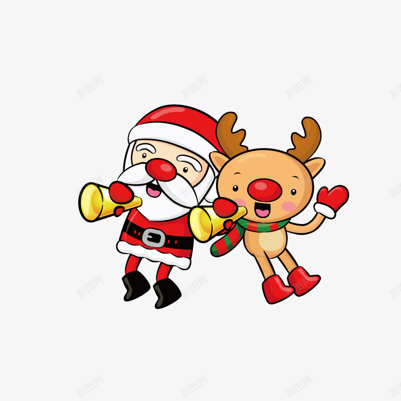 拿着喇叭的圣诞老人png免抠素材_新图网 https://ixintu.com 动物 卡通 呐喊 喇叭 圣诞老人 圣诞节 麋鹿