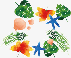 壁画女人装饰画水彩夏日植物叶子花朵矢量图高清图片
