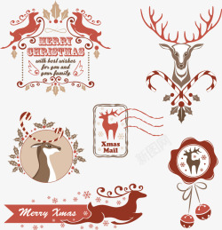 圣诞快乐标签矢量各种圣诞小鹿装饰高清图片