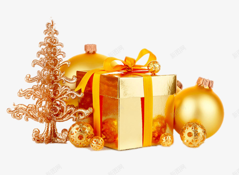 圣诞节礼物png免抠素材_新图网 https://ixintu.com png图片素材 免费png元素 免费png素材 圣诞树 生活百科 礼品盒 金色