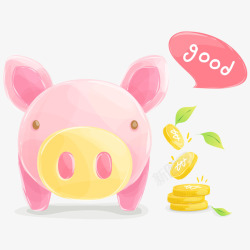 粉色可爱小猪与金币素材