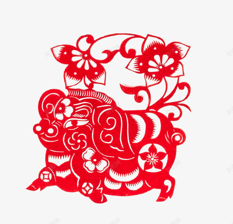 猪剪纸免费元素png免抠素材_新图网 https://ixintu.com 中国剪纸 春节元素 生肖猪 花卉
