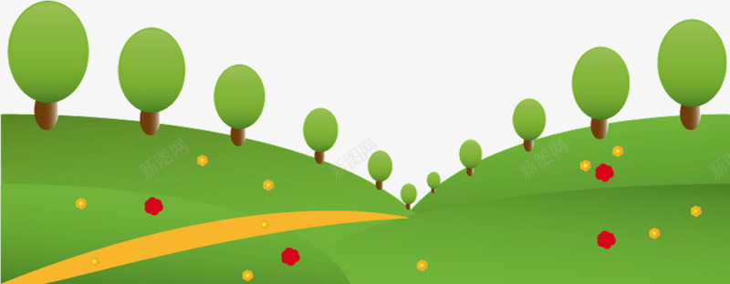 风景png免抠素材_新图网 https://ixintu.com 小路 山坡 树木 矢量素材 花草