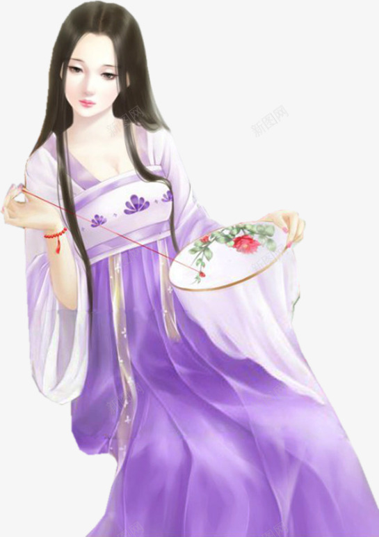 刺绣的紫衣少女古风手绘png免抠素材_新图网 https://ixintu.com 刺绣 古风 少女