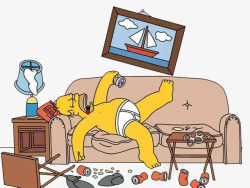 可爱男士卡通躺在沙发上睡觉的酒鬼高清图片