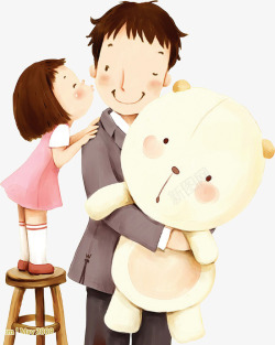 抱着女儿父亲抱着小熊女儿亲父亲卡通亲子高清图片