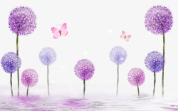 蒲公英蝴蝶紫色立体蒲公英背景高清图片