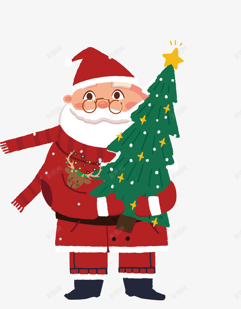 圣诞老人抱着圣诞树png免抠素材_新图网 https://ixintu.com 圣诞树 圣诞老人 圣诞节 麋鹿