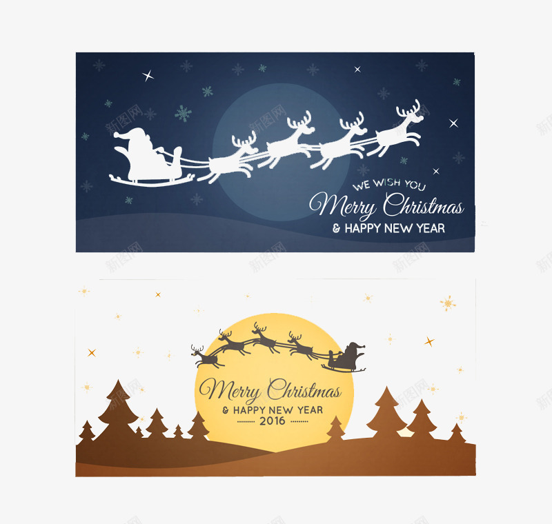 2款卡通圣诞雪橇卡片png免抠素材_新图网 https://ixintu.com 圣诞 圣诞卡片 圣诞老人拉雪撬 松树