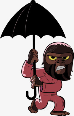 卡通猴子撑开雨伞素材