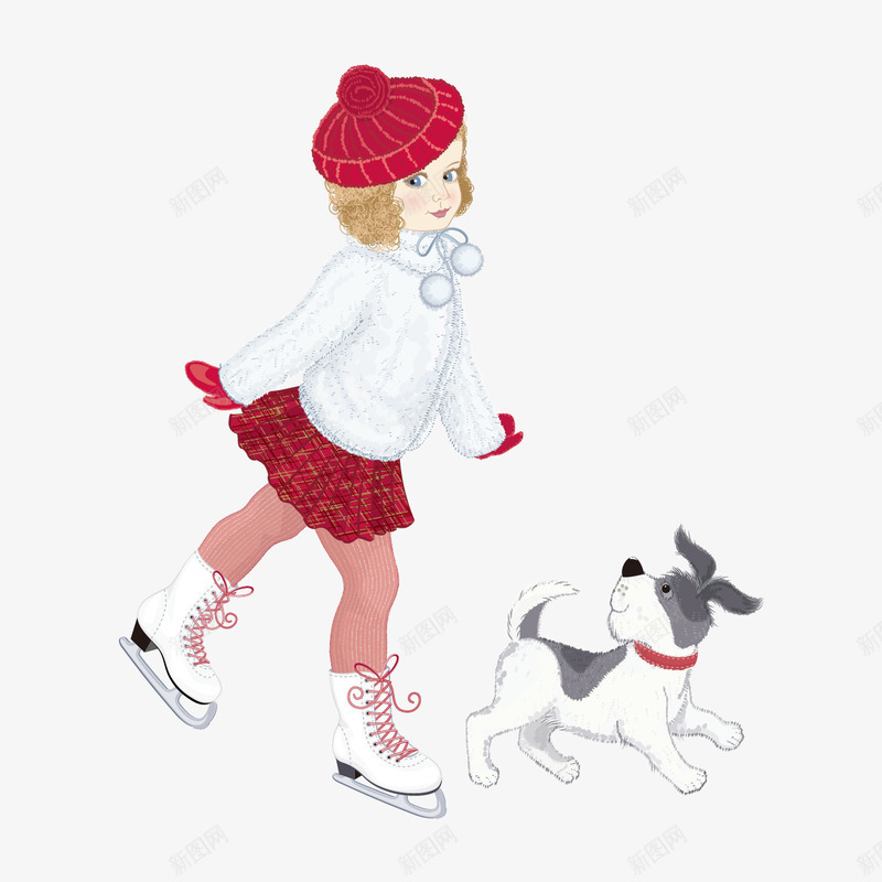 滑雪的女孩png免抠素材_新图网 https://ixintu.com 人物 动物 女孩 小狗 滑雪