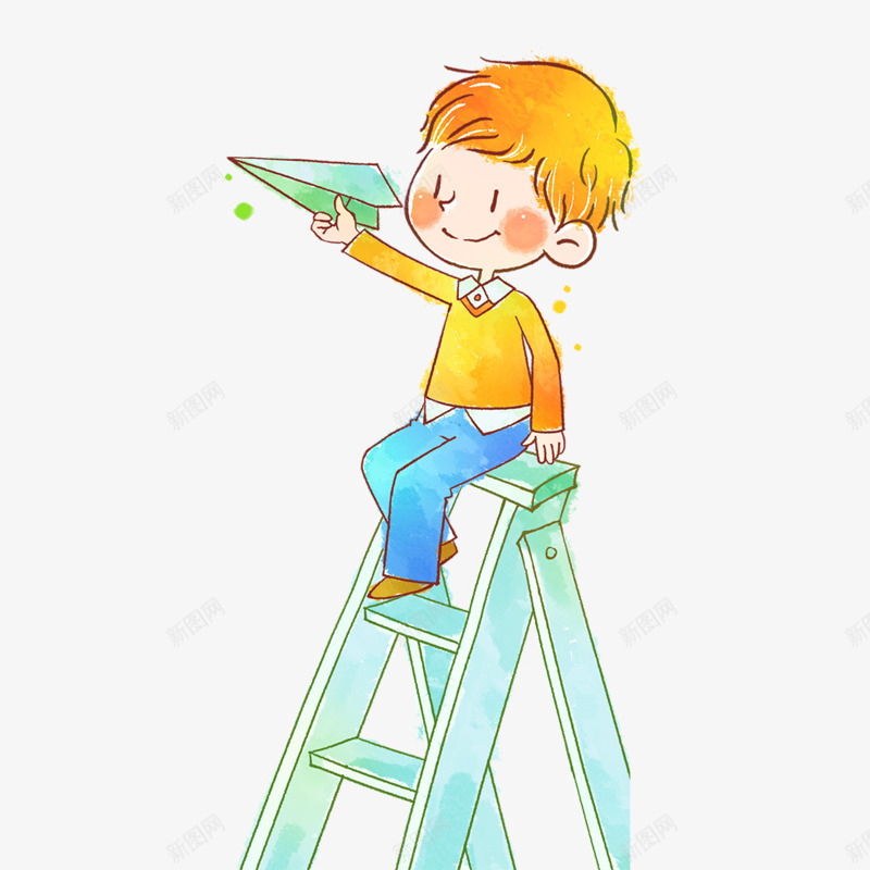 坐在梯子上玩纸飞机的人物png免抠素材_新图网 https://ixintu.com 人物设计 儿童节 手绘 插画设计 梯子 童年 纸飞机 纸飞机图案