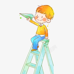 童年图案坐在梯子上玩纸飞机的人物高清图片