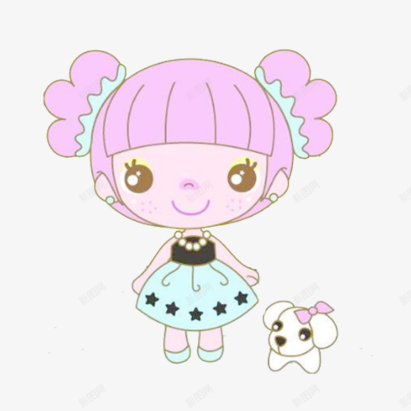 手绘卡通小妹psd免抠素材_新图网 https://ixintu.com 可爱姑娘 小妹 小妹妹 小狗 手绘姑娘