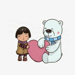 卡通害羞的拿着爱心的小熊和小女素材