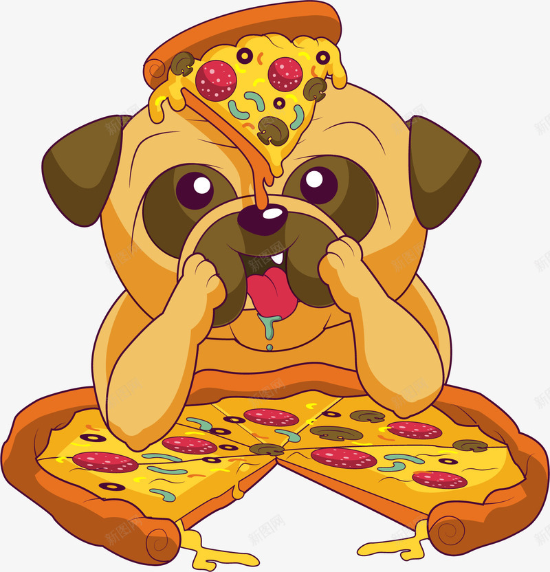 手绘吃披萨的沙皮犬png免抠素材_新图网 https://ixintu.com 卡通 可爱 小狗 手绘 披萨 沙皮犬
