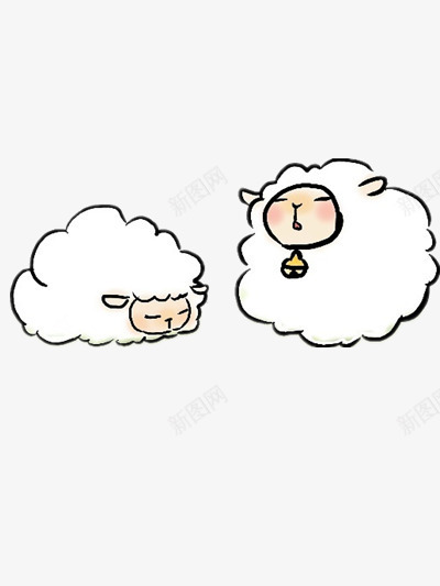 两只昏昏欲睡的羊png免抠素材_新图网 https://ixintu.com 动物 白色 绒毛 铃铛