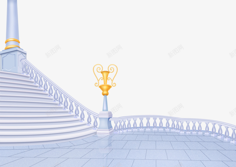 蓝色宫殿png免抠素材_新图网 https://ixintu.com 好看 手绘 金色的灯 阶梯
