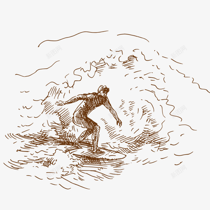 冲浪少年png免抠素材_新图网 https://ixintu.com 冲浪 卡通 少年 手绘 海水 简笔 素描 线条 黑色