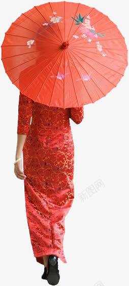 穿旗袍的女人png免抠素材_新图网 https://ixintu.com 中国风 复古 女人 女子 旗袍 旗袍展示 油纸伞 红色 背影
