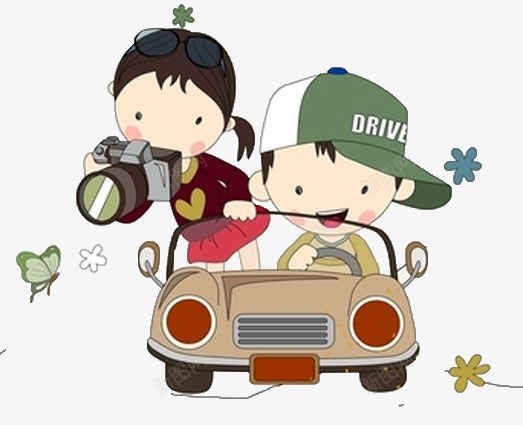 开敞篷车照相的情侣卡通png免抠素材_新图网 https://ixintu.com 卡通 情侣 敞篷车 照相