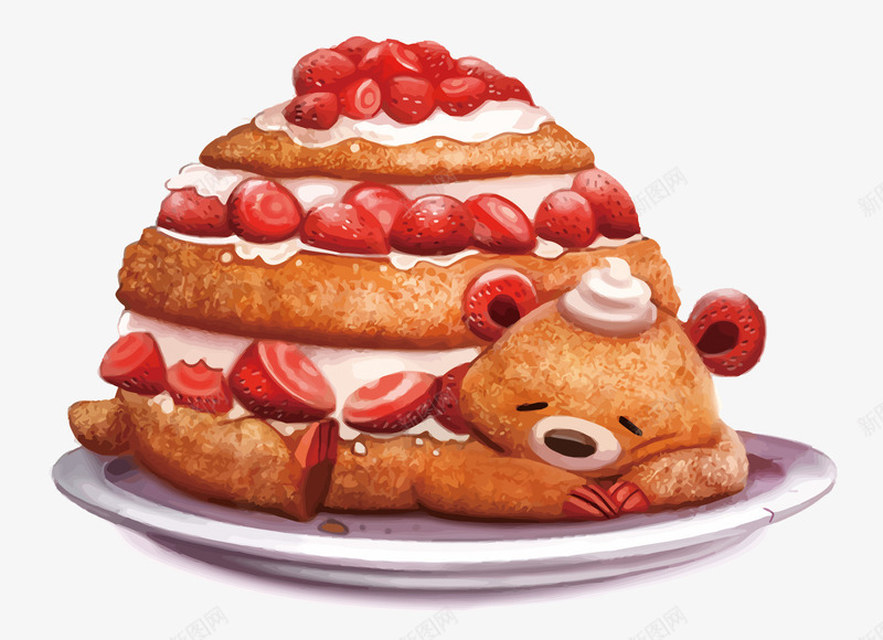 小熊草莓蛋糕png免抠素材_新图网 https://ixintu.com 创意 卡通 手绘 熊 甜品 矢量蛋糕 草莓熊 蛋糕 蛋糕PNG矢量图 蛋糕免扣PNG图