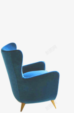 经典美式毛毯蓝色丝绒单人沙发高清图片