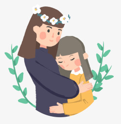 拥抱的母女母亲节手绘插画母女拥抱插图高清图片