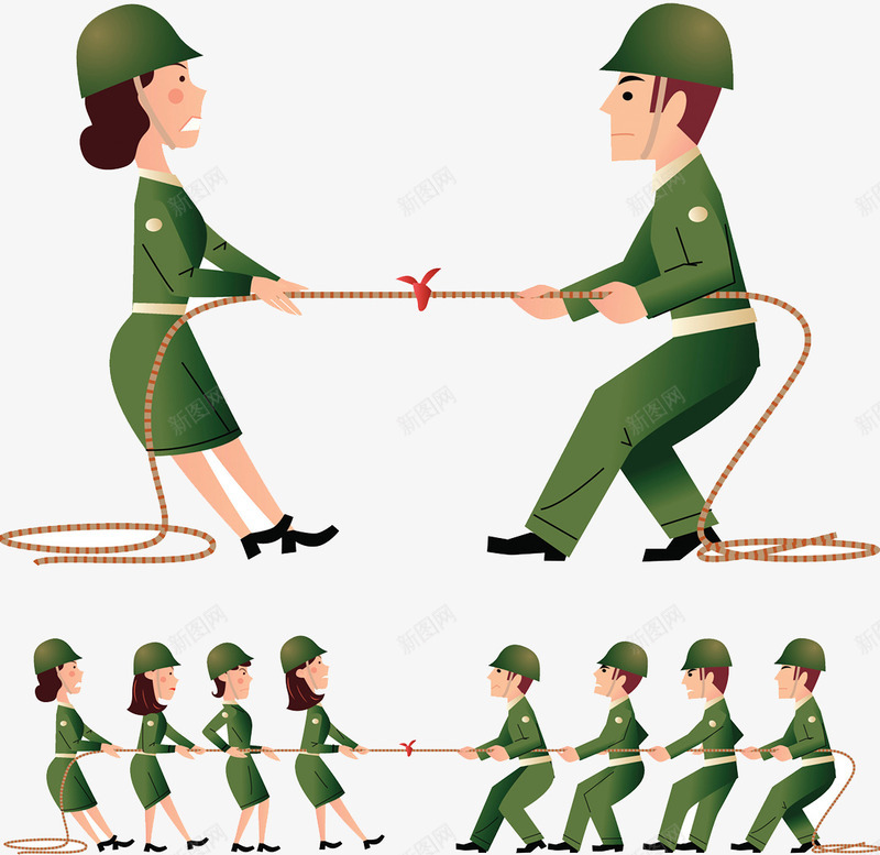拔河比赛插画png免抠素材_新图网 https://ixintu.com 军队 拔河比赛 插画 男女比赛