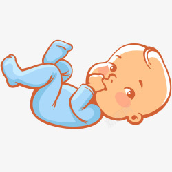 蓝色婴儿连体服宝宝吮吸手指插画矢量图高清图片